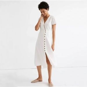 Madewell Linen Cream Dress with Button Detail